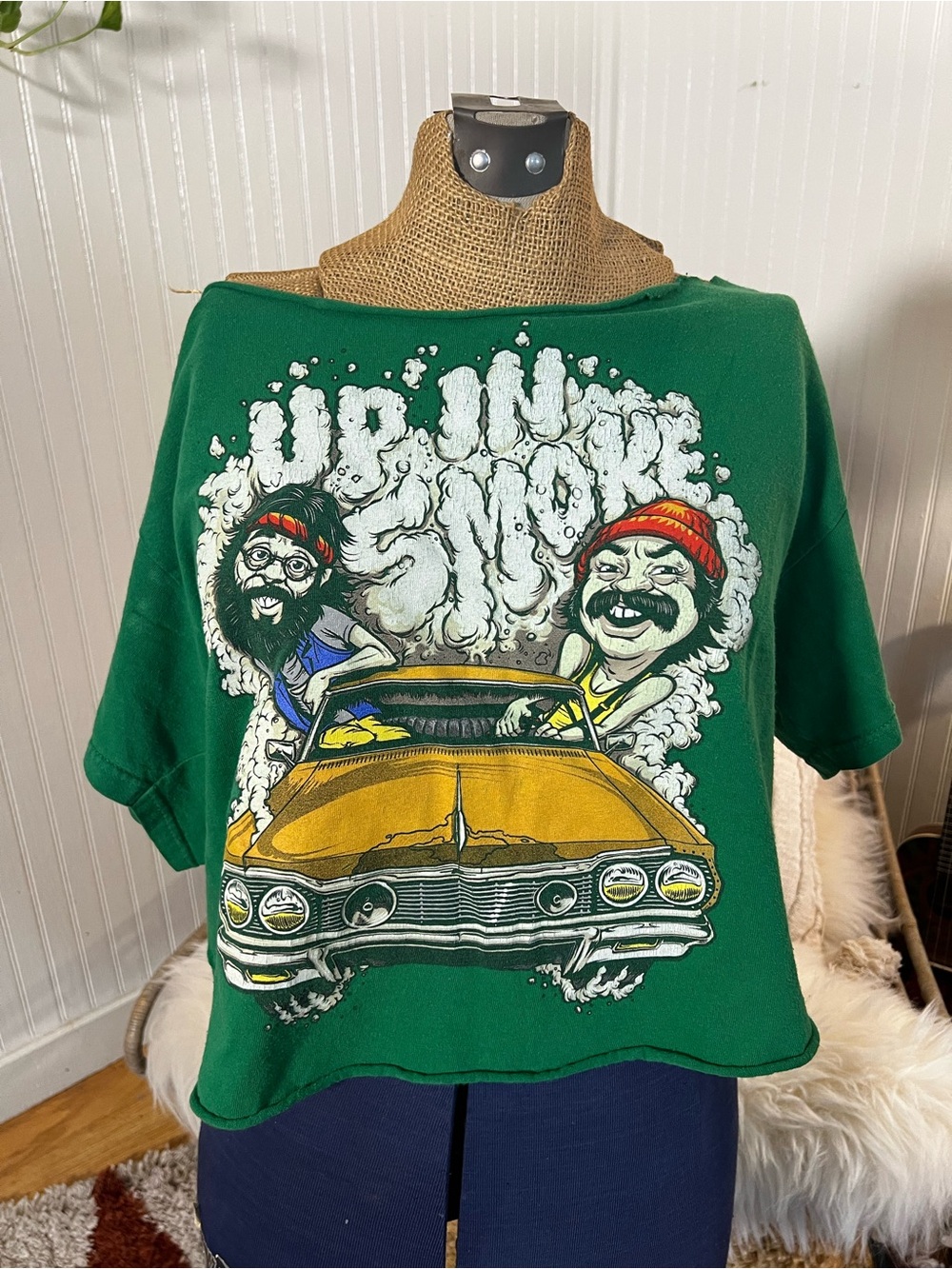 Green vintage Cheech and Chong up in smoke Graphic tee